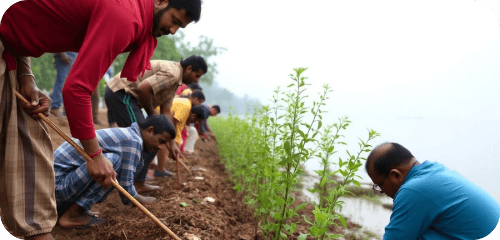Villagers planting mangrove saplings